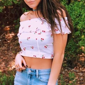 Lottie Moss Cherry Crop Top With Shoulders Cut Out